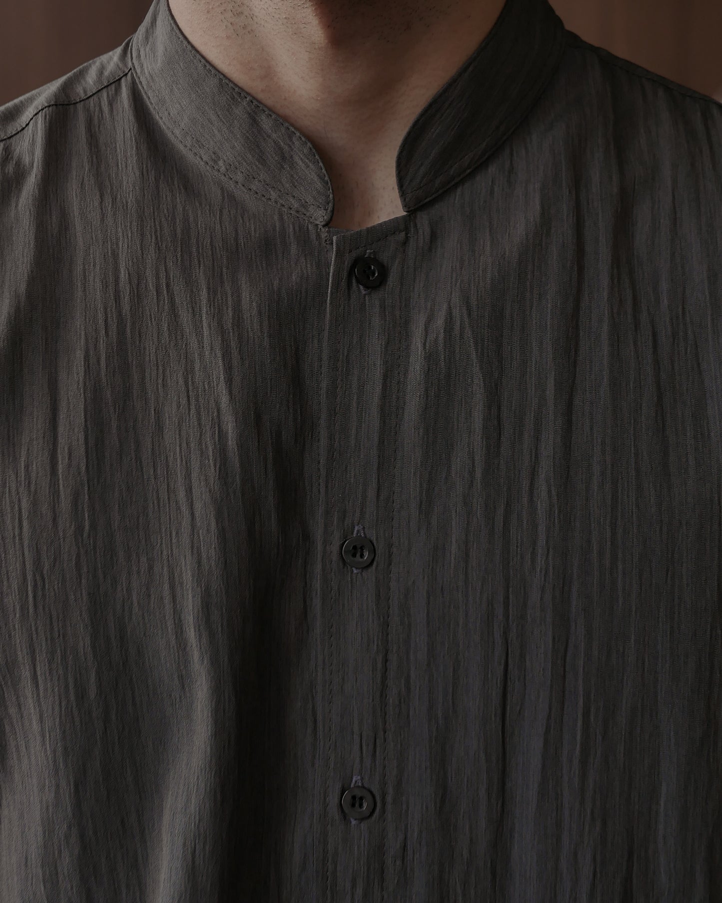 WANG MANDARIN COLLAR SHIRT - CHARCOAL