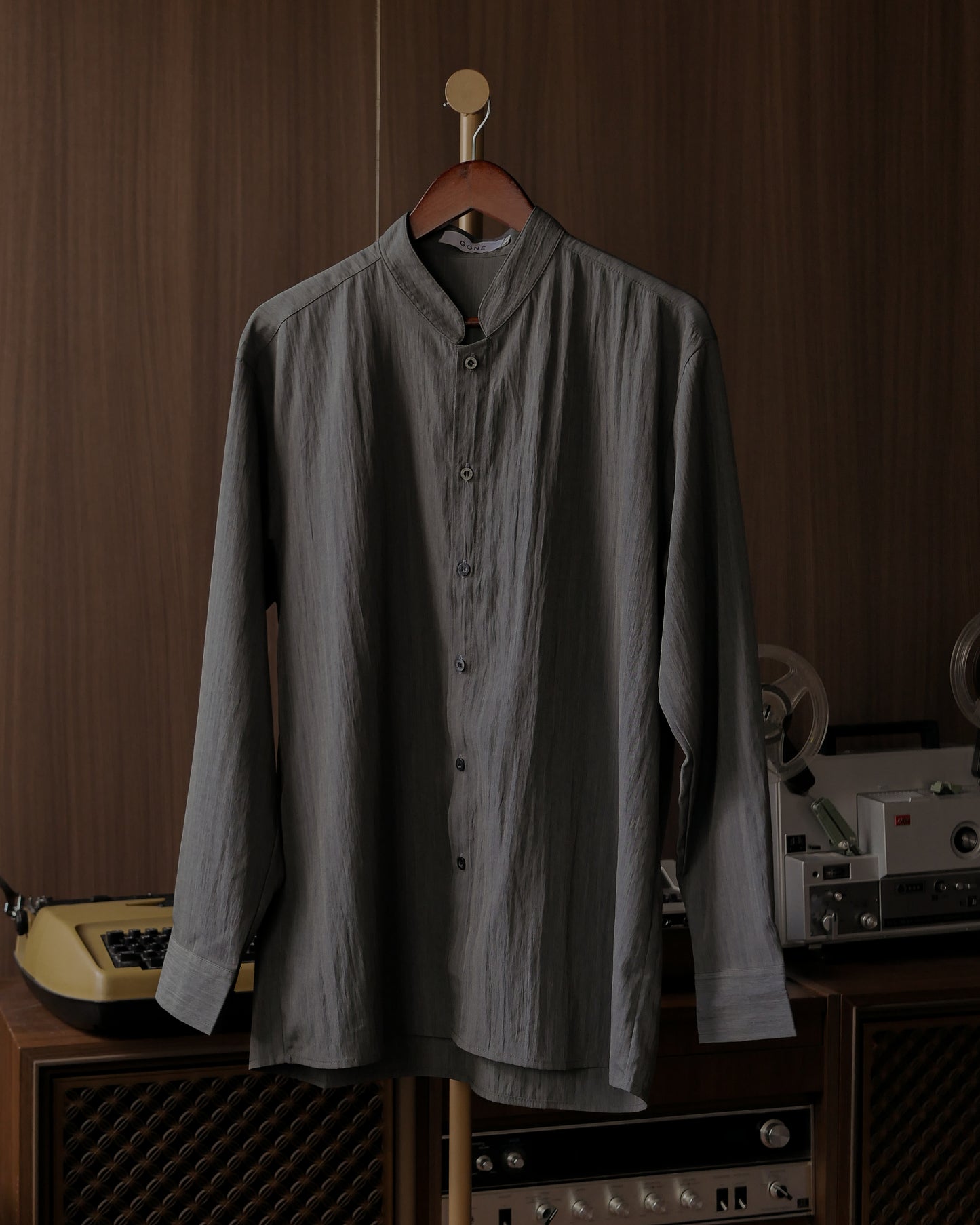 WANG MANDARIN COLLAR SHIRT - CHARCOAL