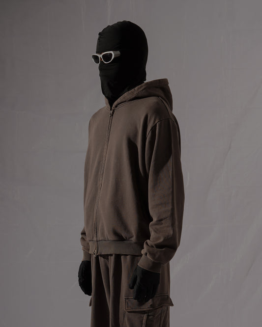 FULL ZIP HOODIE - WASHED GRAY