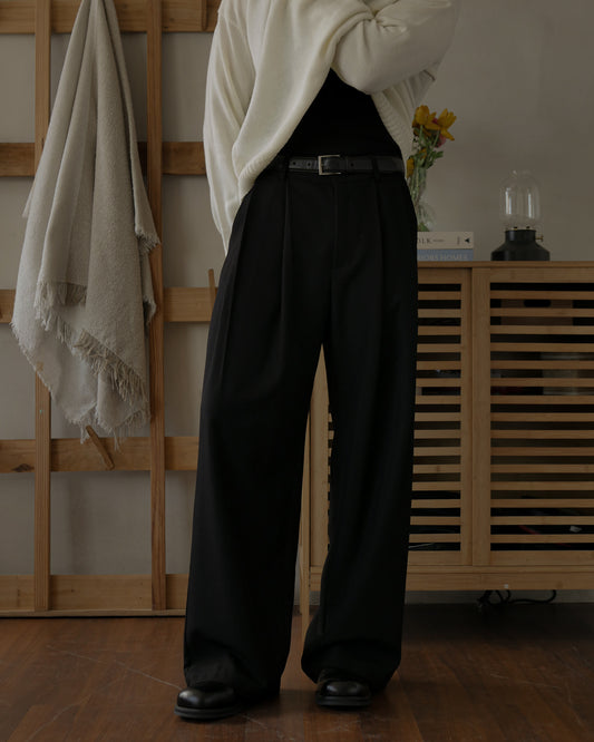 LUCA DOUBLE PLEATED TROUSERS - BLACK