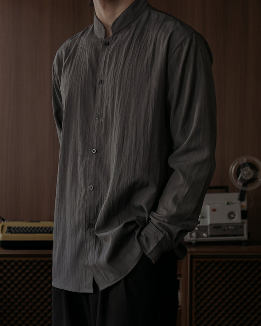 WANG MANDARIN COLLAR SHIRT - CHARCOAL