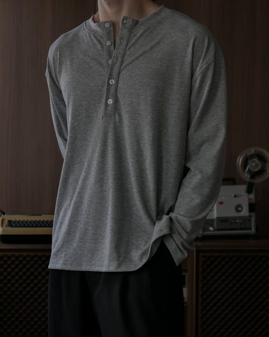 RALPH RIBBED LONG SLEEVES HENLEY - GRAY