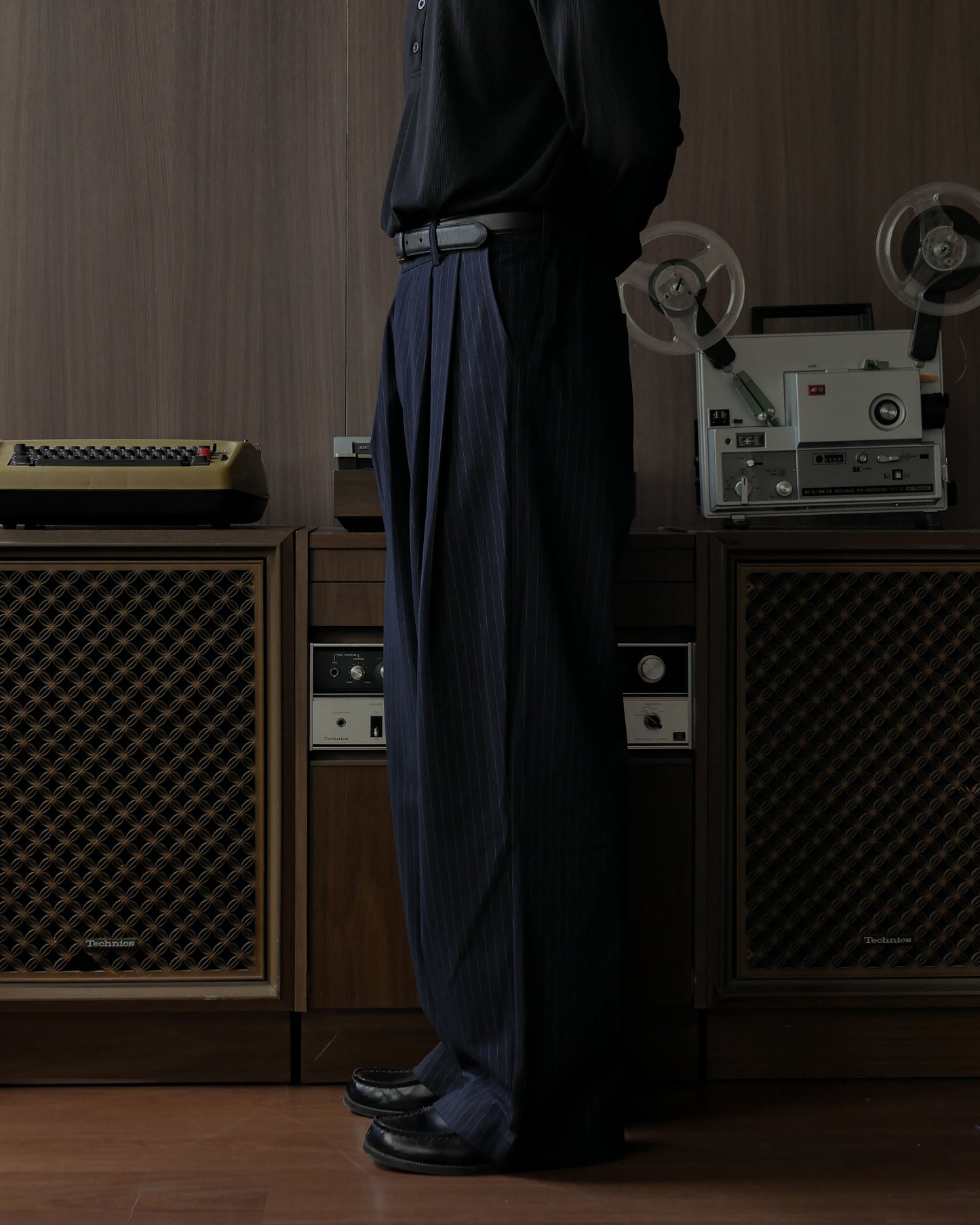 ADRIANO DOUBLE PLEATED TROUSERS - NAVY PINSTRIPE