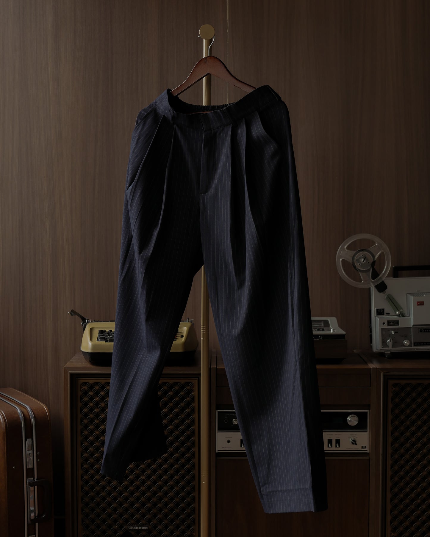 ADRIANO DOUBLE PLEATED TROUSERS - NAVY PINSTRIPE