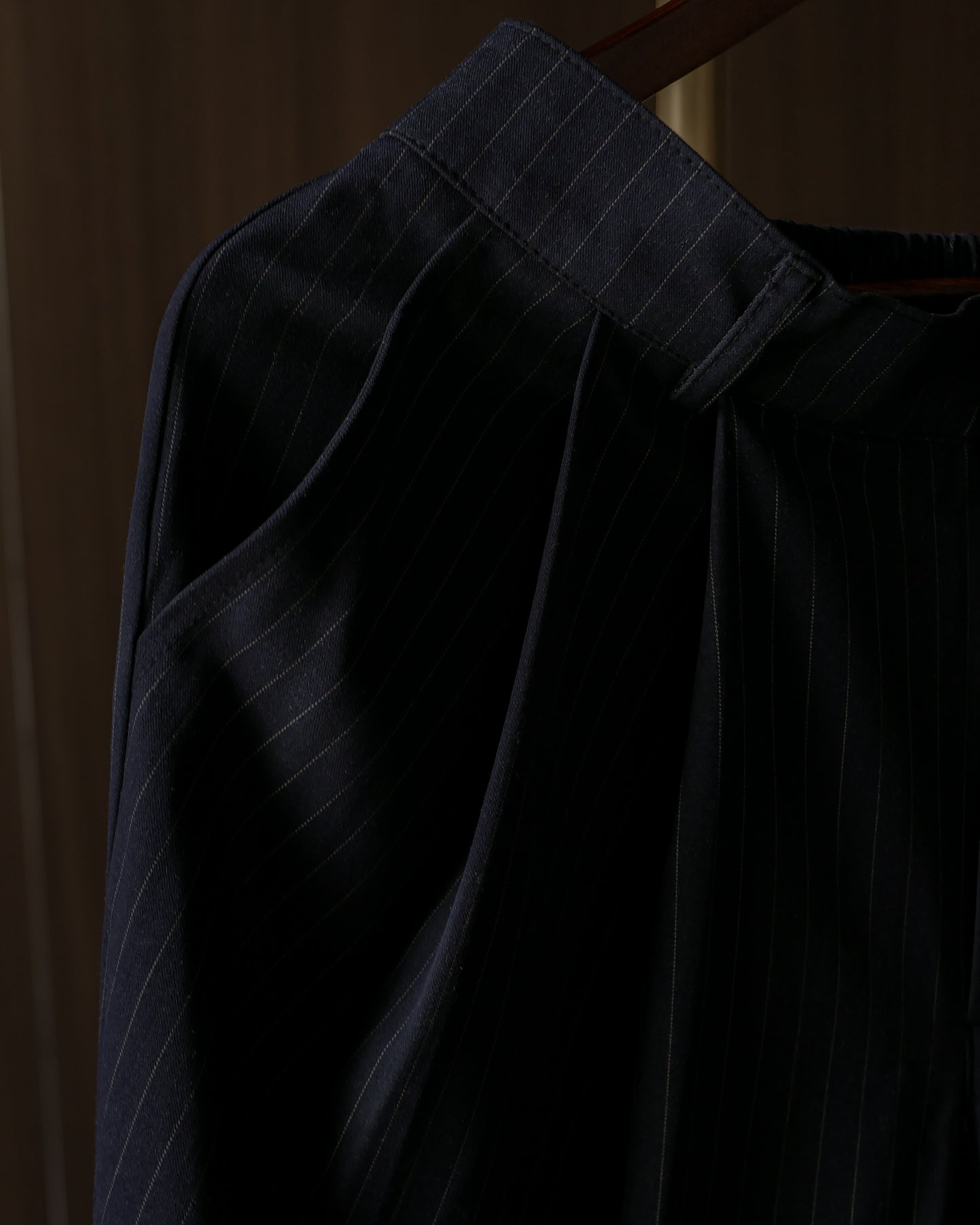 ADRIANO DOUBLE PLEATED TROUSERS - NAVY PINSTRIPE